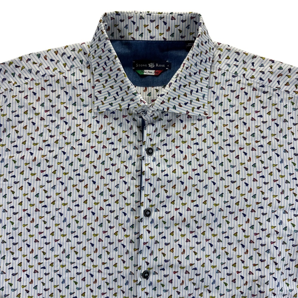 Stone Rose Mens Blue White Striped Sneaker Print Button Down Shirt Size 6 or XXL - Picture 5 of 10